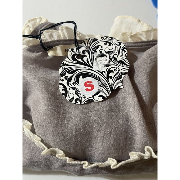 New Easel Ruffle Trim Top Blouse Taupe Cream S Small Tiered Hem - Picture 6 of 6